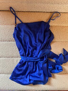 Honey Birdette Melissa Royal Blue Satin Romper Teddy Size M